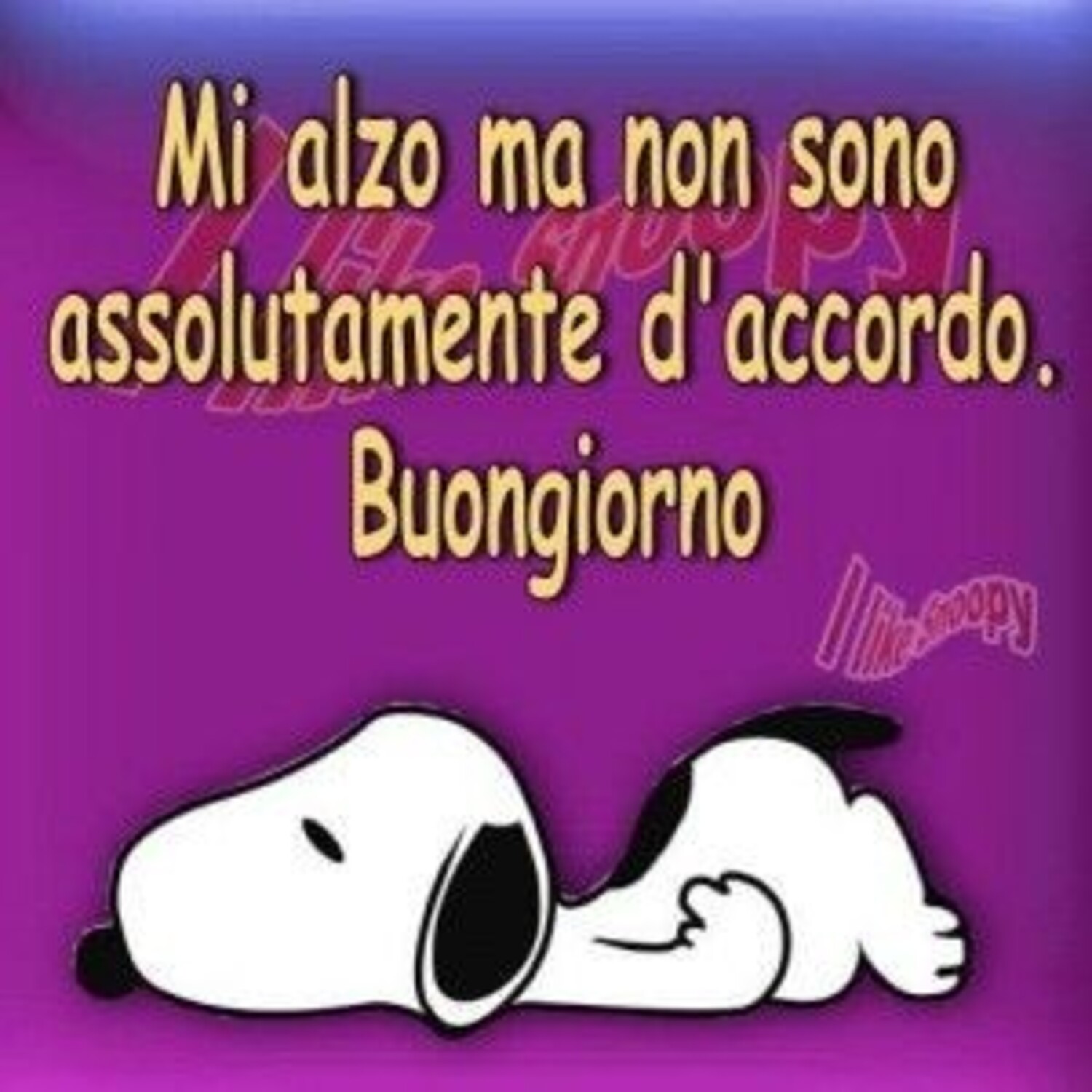 Mi alzo ma non sono assolutamente d'accordo. Buongiorno (Snoopy)