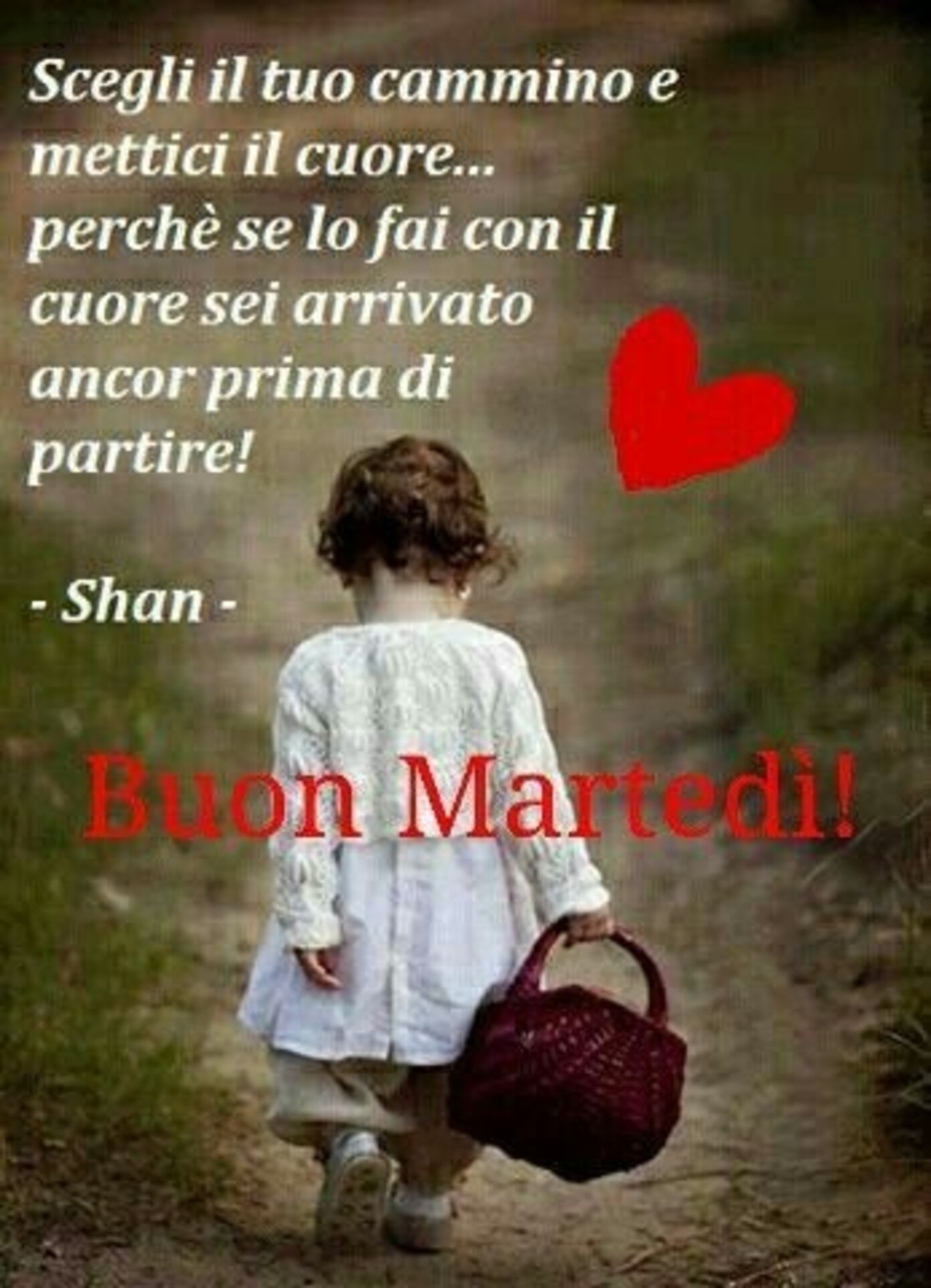 Scegli il tuo cammino e mettici il cuore... perchè se lo fai con il cuore sei arrivato ancor prima di partire! Buon Martedì!