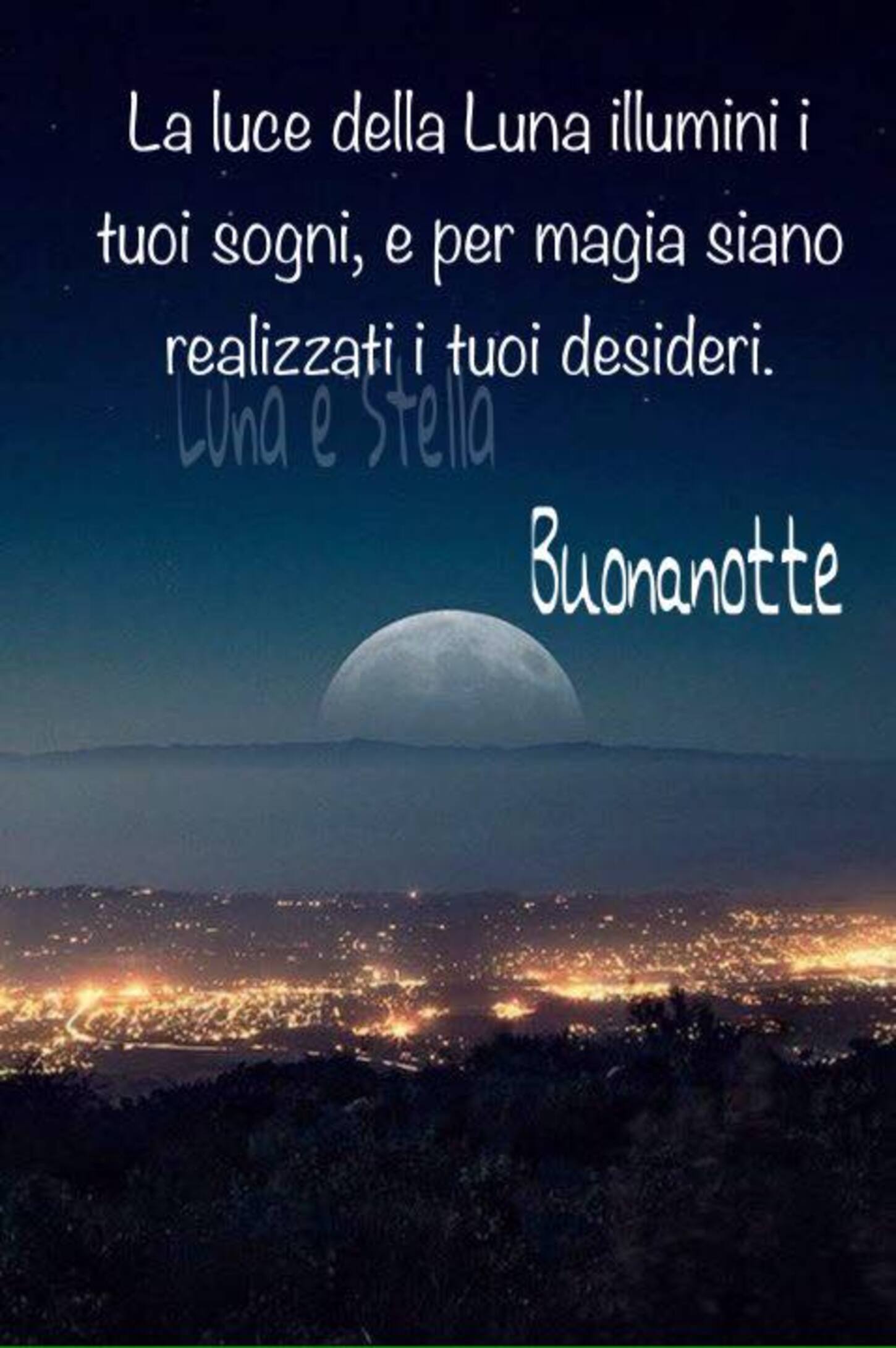 La luce della luna illumini i tuoi sogni e per magia siano realizzati i tuoi desideri. Buonanotte
