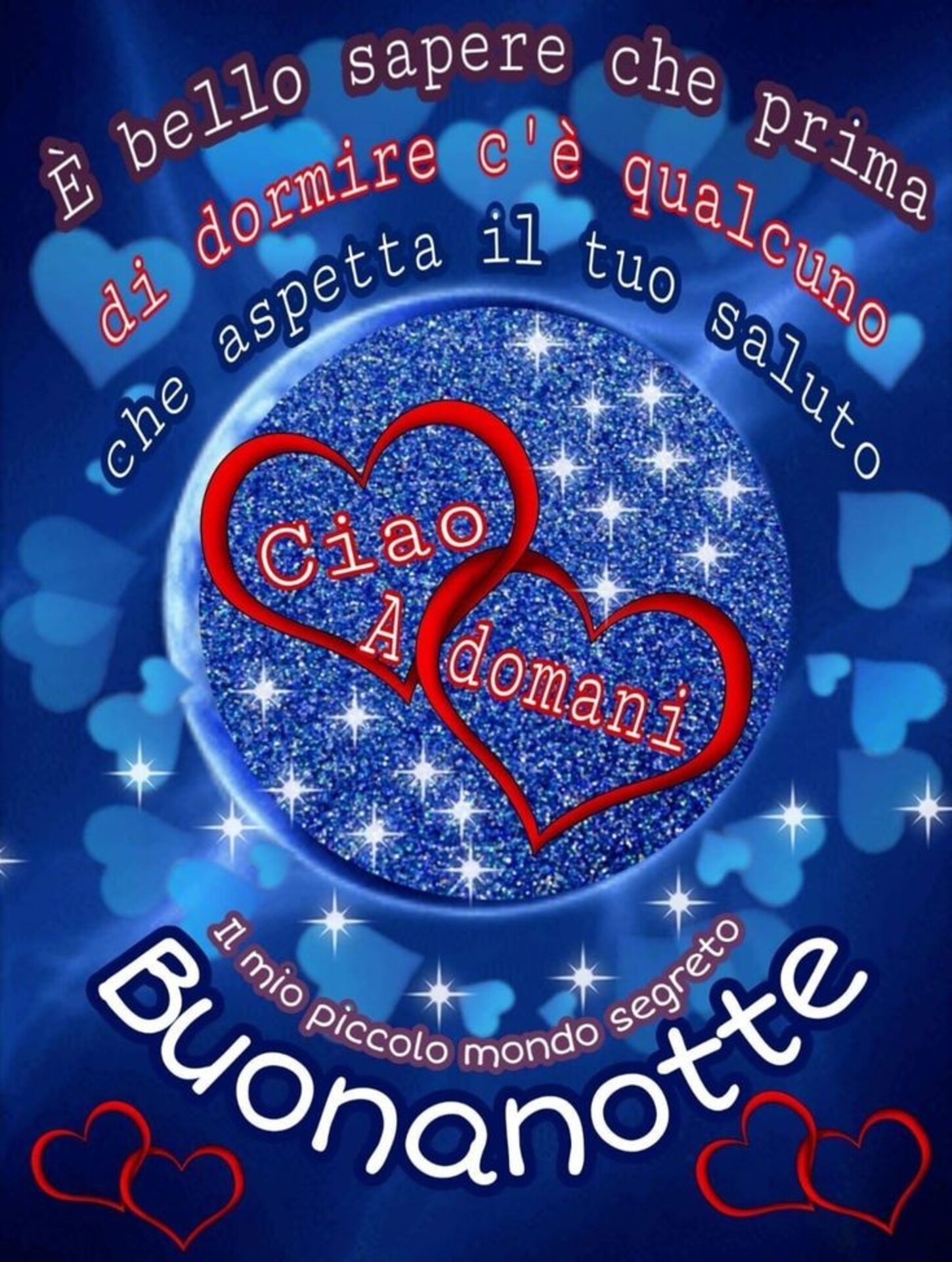 E' bello sapere che prima di andare a dormire c'è qualcuno che aspetta il tuo saluto, ciao a domani, Buonanotte