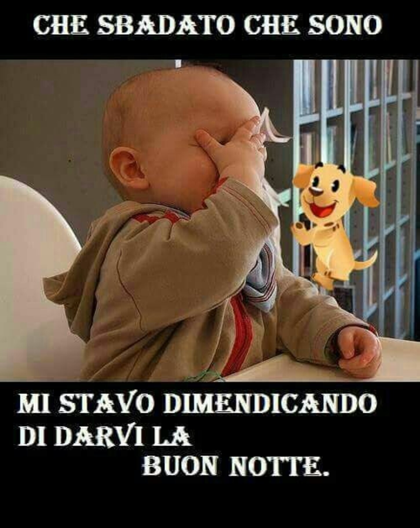Che sbadato che sono! Mi stavo dimenticando di darvi la Buonanotte...