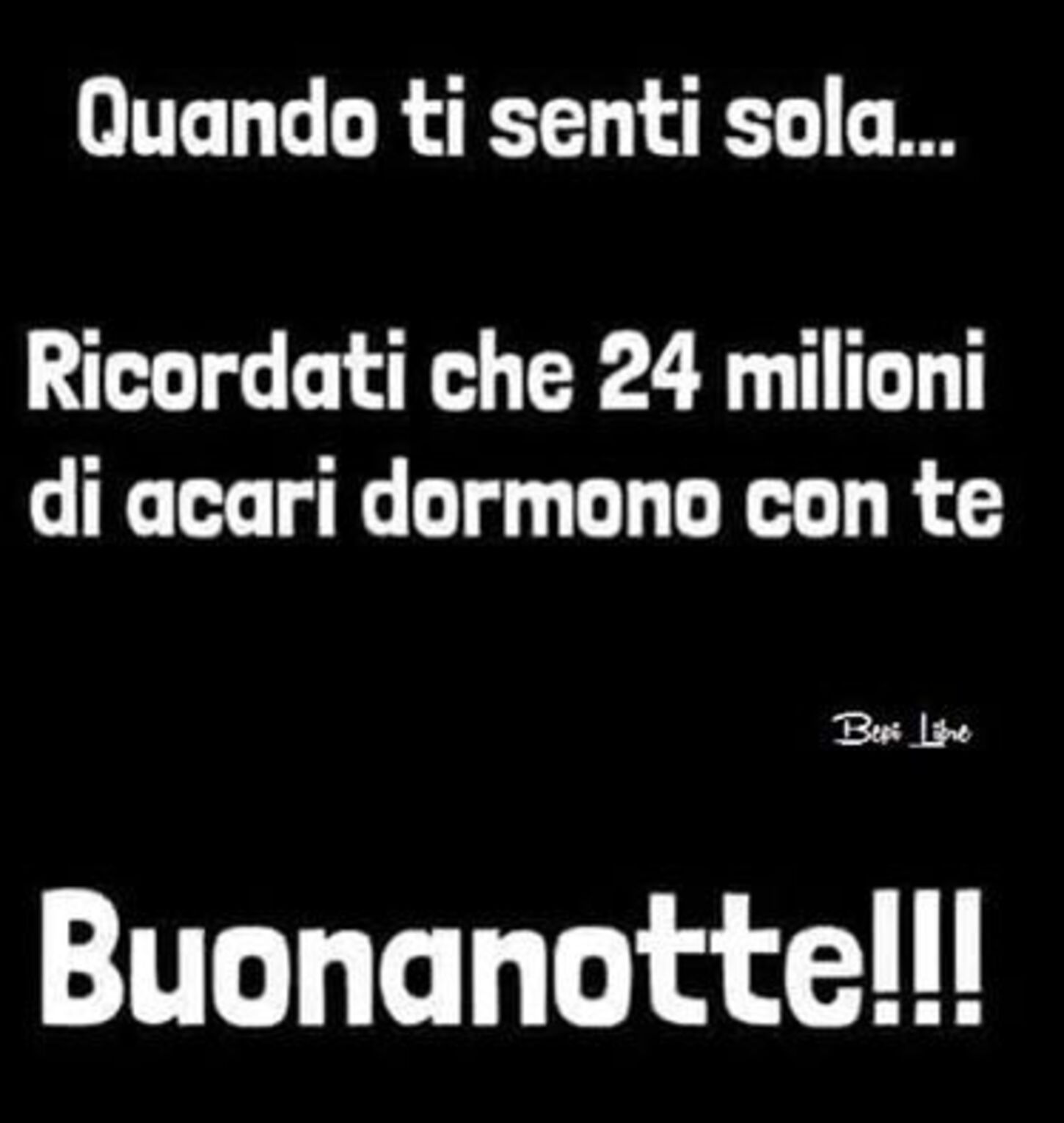 Quando ti senti sola... Ricordati che 24 milioni di acari dormono con te Buonanotte!!