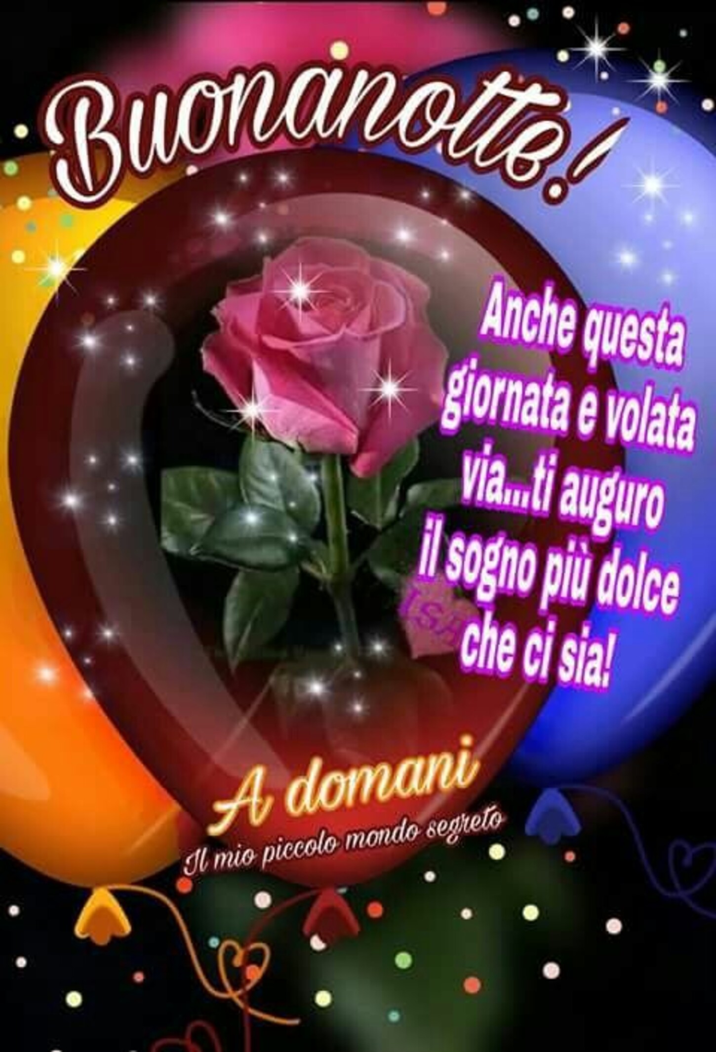Buonanotte! Anche questa giornata è volata via... ti auguro il sogno più dolce che ci sia! A domani