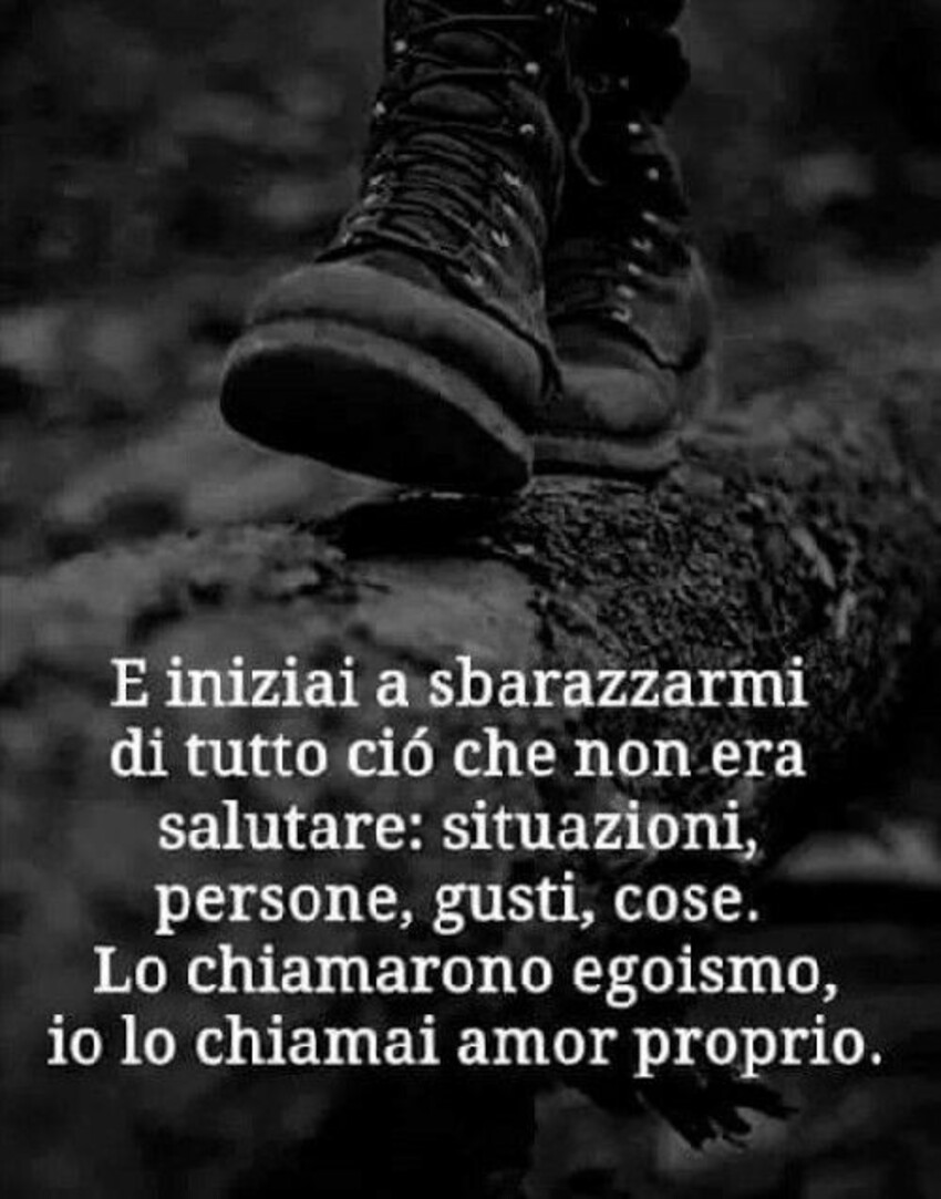E iniziai a sbarazzarmi di tutto ciò che non era salutare: situazioni, persone, gusti, cose. Lo chiamarono egoismo, io lo chiamai amor proprio