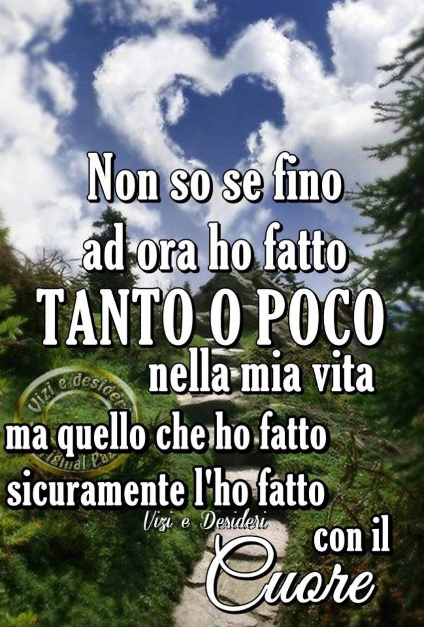Non so se fino ad ora ho fatto TANTO O POCO nella mia vita ma quello che ho fatto sicuramente l'ho fatto con il Cuore
