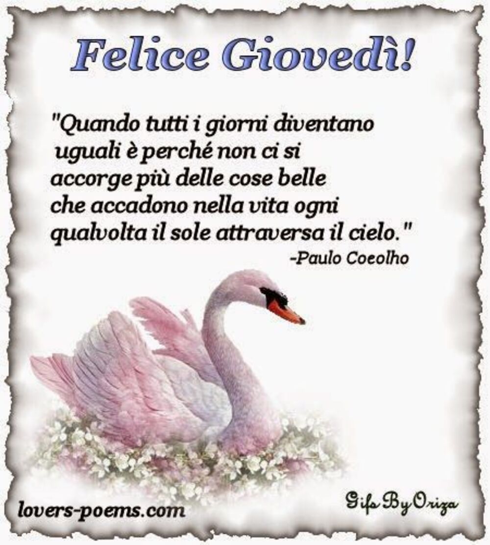 Felice Giovedì! "Quando tutti i giorni diventanno uguali è perchè non ci si accorge più delle cose belle che accadono nella vita ogni giorno qualvolta il sole attraversa il cielo." - Paulo Coelho