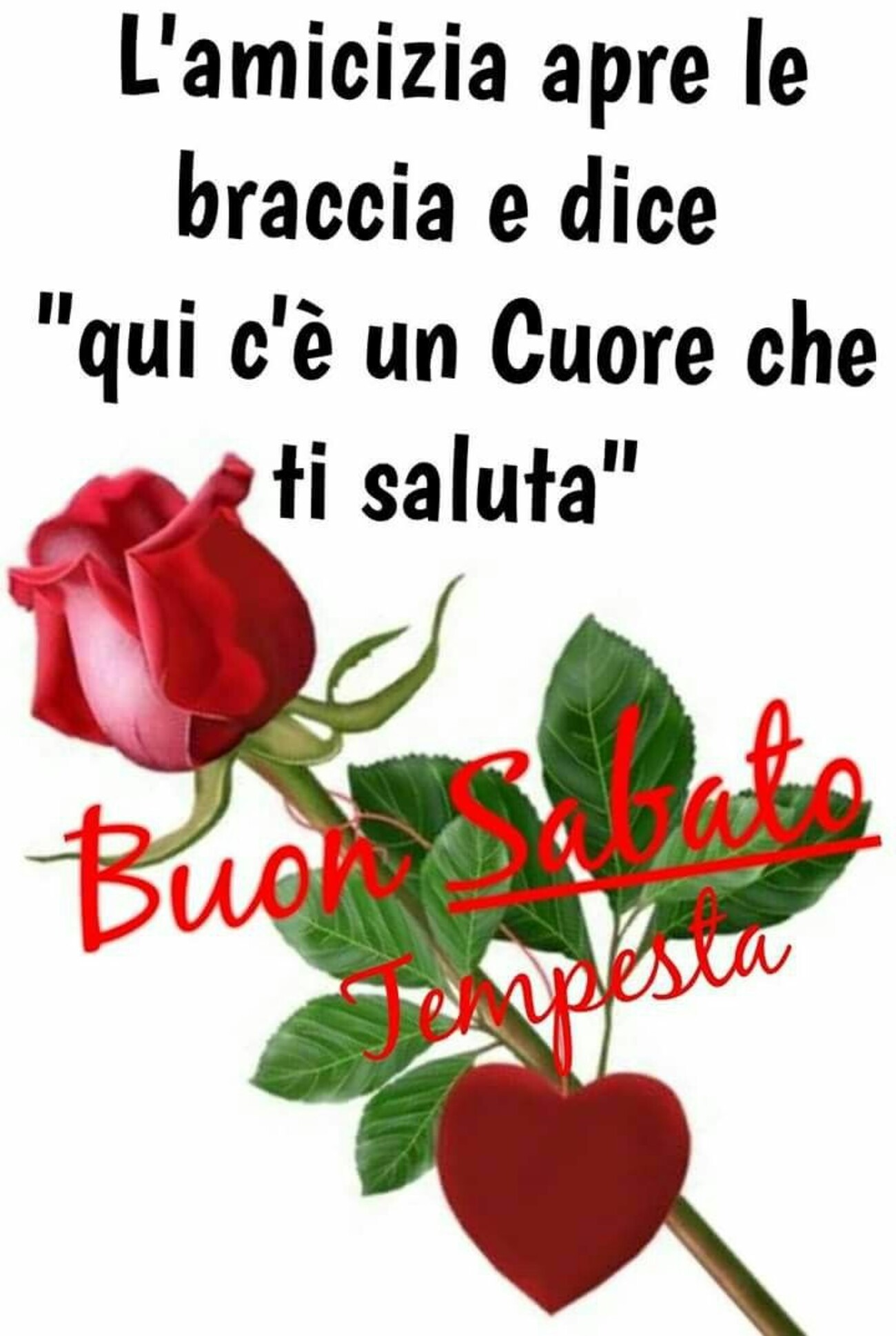L'amicizia apre le braccia e dice "Qui c'è un Cuore che ti saluta" Buon Sabato