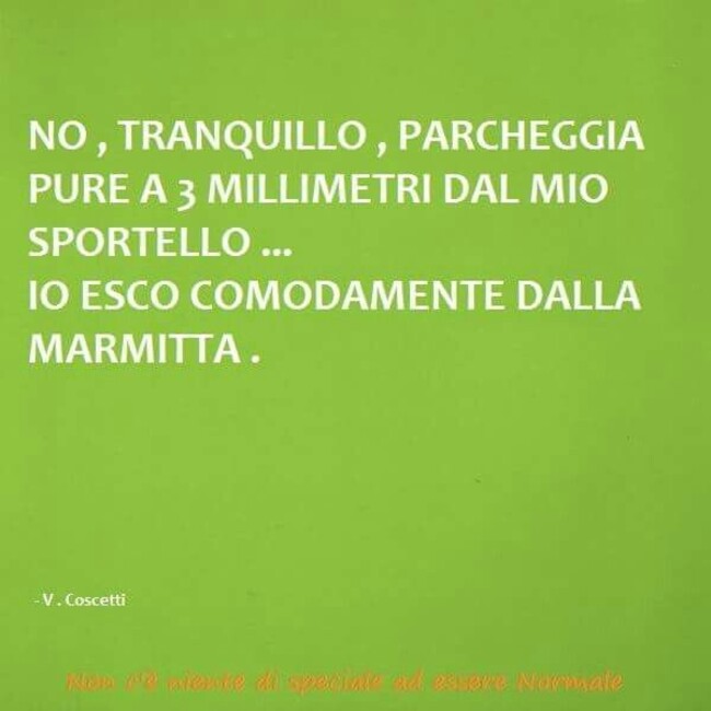 No, tranquillo, parcheggia pure a 3 millimetri dal mio sportello...io esco comodamente dalla marmitta.