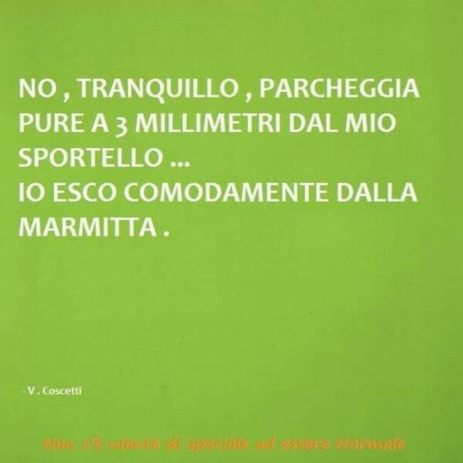 No, tranquillo, parcheggia pure a 3 millimetri dal mio sportello...io esco comodamente dalla marmitta.