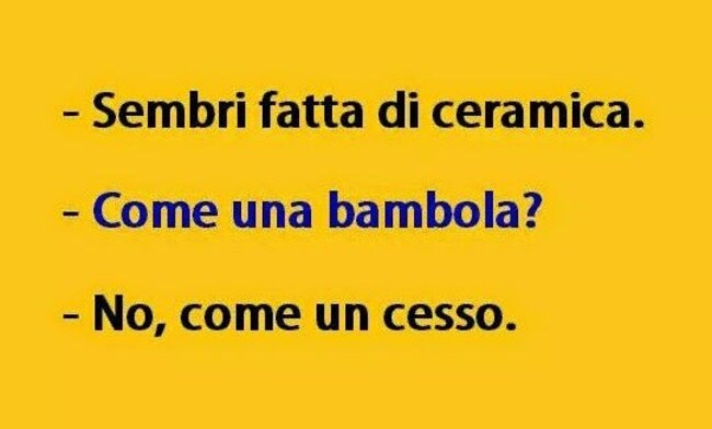 - Sembri fatta di ceramica. - Come una bambola? - No, come un cesso.