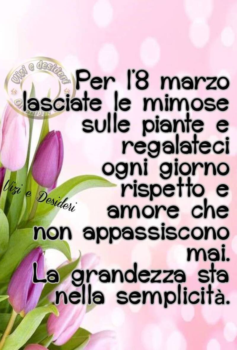 Per l'8 marzo lasciate le mimose sulle piante e regalateci ogni giorno rispetto e amore che non appassiscono mai. La grandezza sia nella semplicità