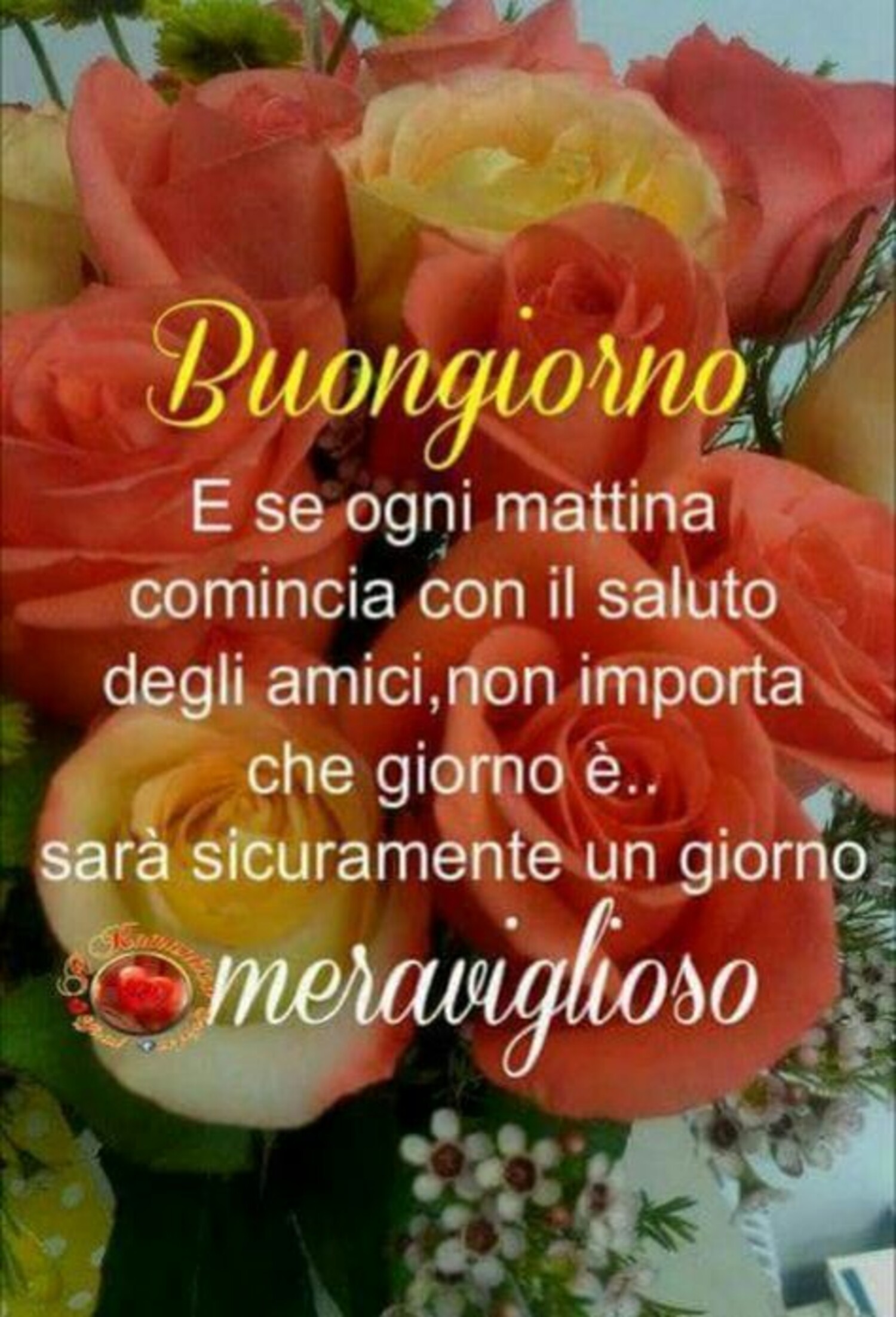 Buongiorno e se ogni mattina comincia con il saluto degli amici, non importa che giorno è..sarà sicuramente un giorno meraviglioso