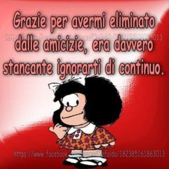 Grazie per avermi eliminato dalle amicizie, era davvero stancante ignorarti di continuo