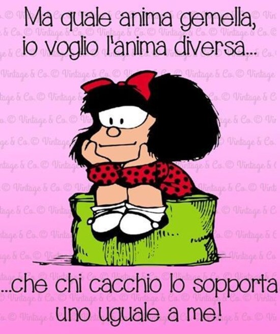 Ma quale anima gemella, io voglio l'anima diversa...che chi cacchio lo sopporta uno uguale a me