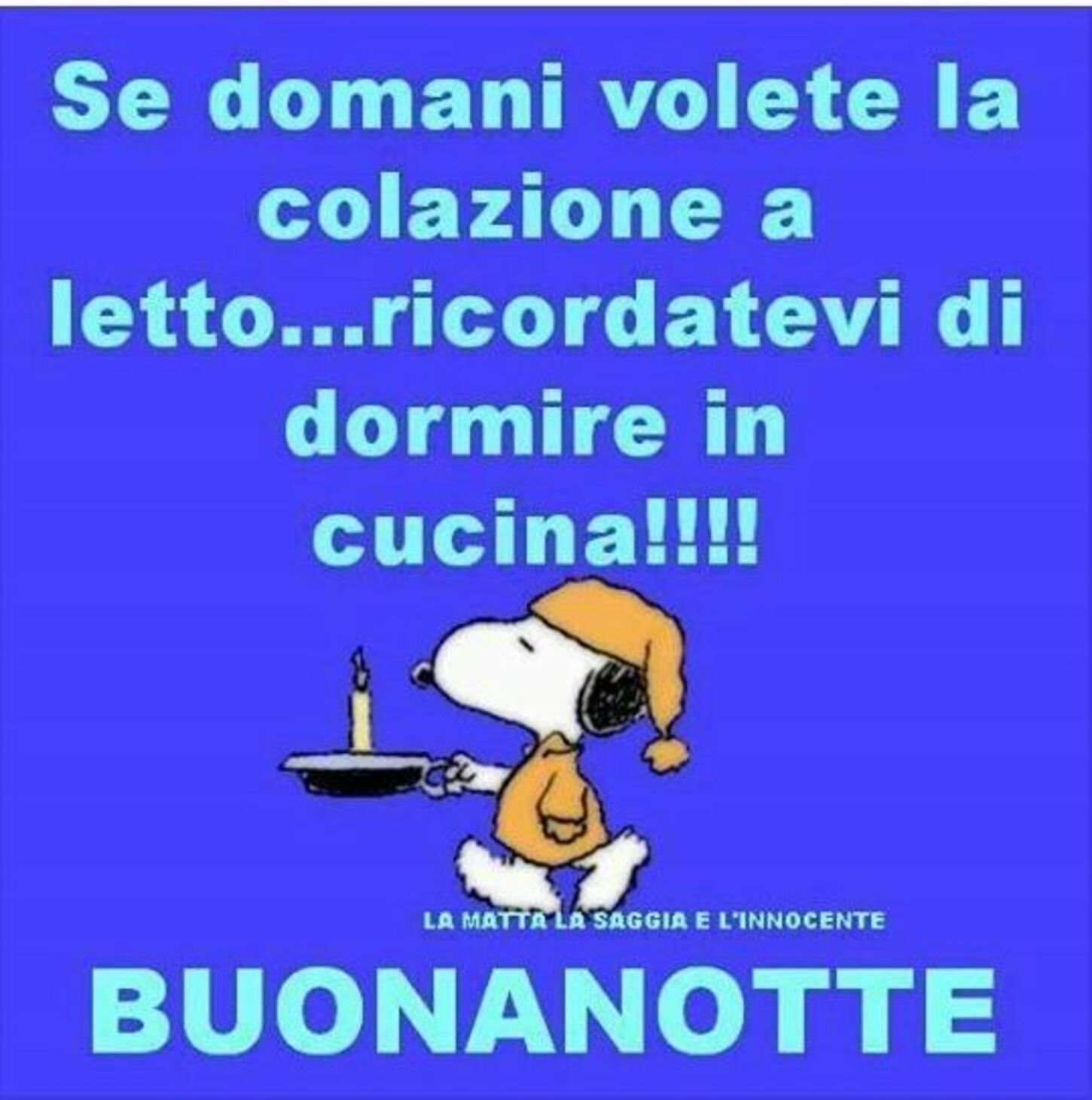 "Se domani volete la colazione a letto, ricordatevi di dormire in cucina !!!" - Buonanotte da ridere con Snoopy