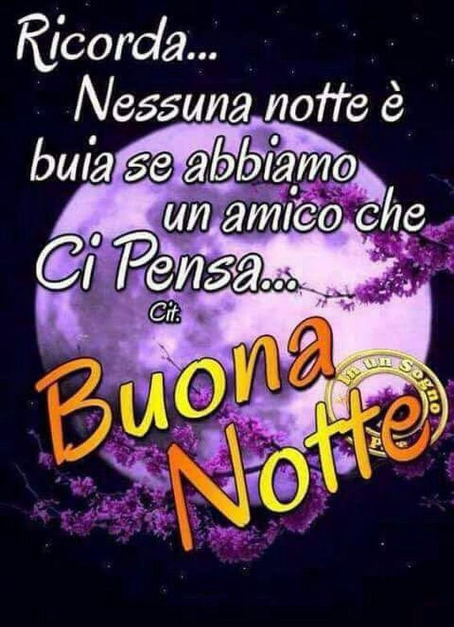 Ricorda: Nessuna notte è buia se abbiamo un amico che ci pensa... Buona Notte