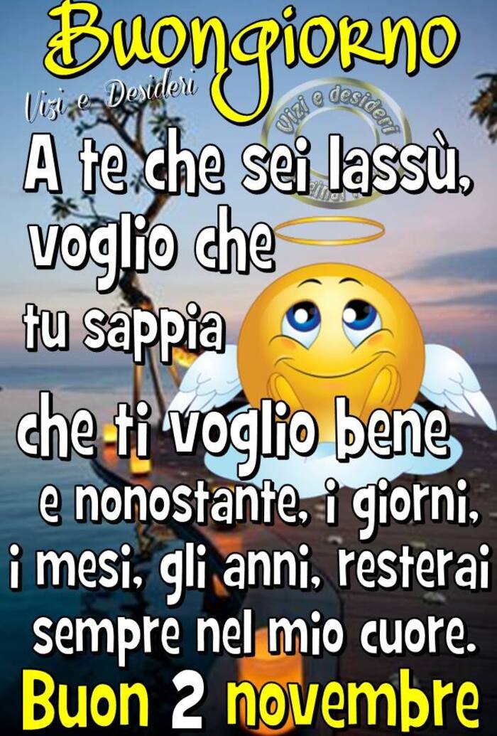 Buongiorno, a Te che sei lassù, voglio che tu sappia che ti voglio bene, e nonostante i giorni, i mesi, gli anni, resterai sempre nel mio Cuore... Buon 2 Novembre